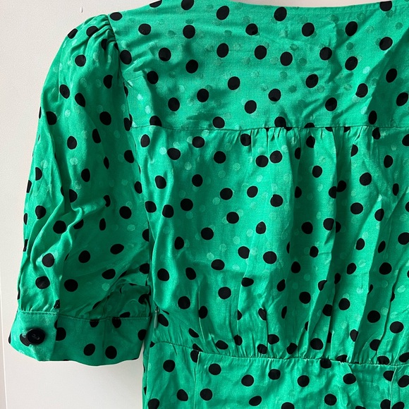 Topshop Green & Black Polkadot Puff-Sleeve Dress - Picture 6 of 6